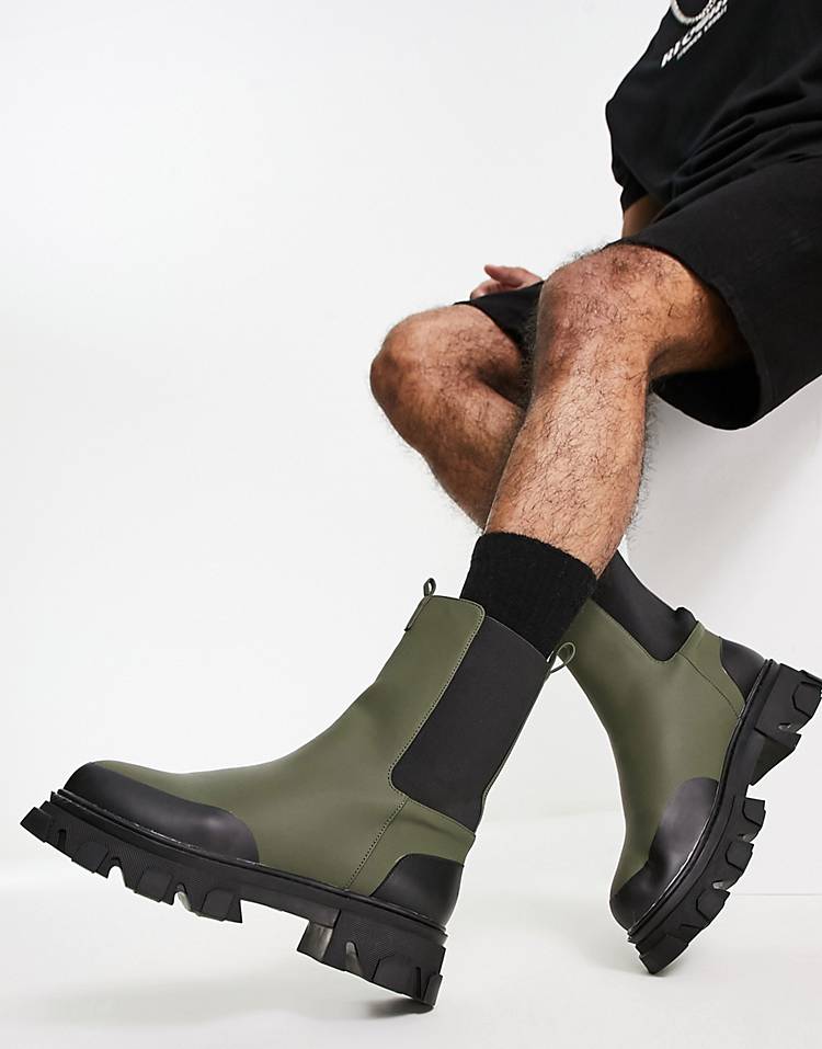 Public Desire fairfax high shaft chelsea boots in khaki